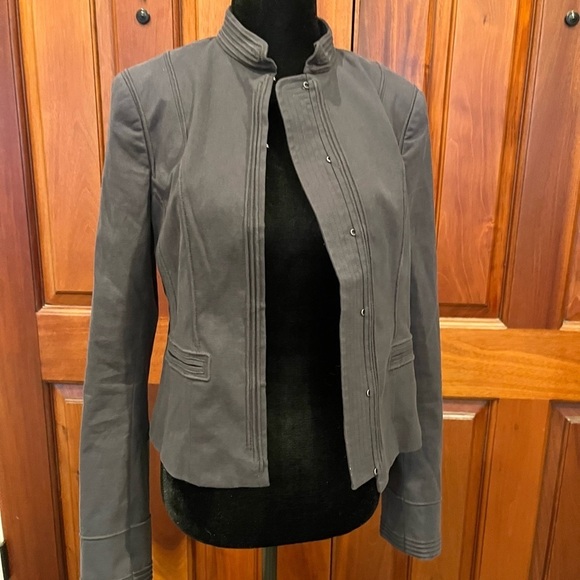 Theory Jacket Womens M Cropped Carly SC Military Mock Neck Hook & Eye Navy - Picture 6 of 12